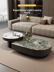 YIYOU | Luxury Small Living Spaces Tea Table Set Crystal Glass Top Storage