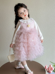 Princess Cake Skirt Set for Girls Spring Autumn Korean Style Fashionable Two Piece Suit Cotton Blend Fabric Daily Wear