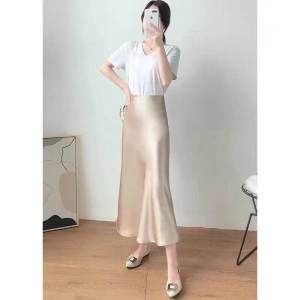 Váy Đuôi Cá Bằng Vải Satin Ôm Sát Eo Cao Mùa Xuân Hè Mới Phong Cách Trung Hoa Váy Midi Chữ a Màu Trơn Chất Liệu Khác