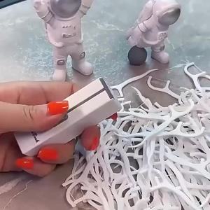 Portable Auto Pop-up Floss Box Refillable Dustproof Dental Floss Holder with 50 Counts Tough Smooth Floss Picks Deep Clean Teeth