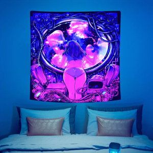 VIKAMA Cyberpunk Tinh Vân Vũ Trụ Cửa Sổ Tấm Thảm Khoa Học Viễn Tưởng Phòng Khách Chủ Đề Treo Tường Trang Trí Vải Polyester Có Thể Giặt Bằng Máy