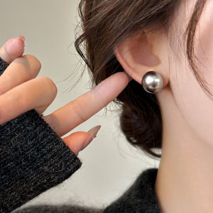 Pianist | Vintage Grey Half Round Pearl Earrings S925 Sterling Silver