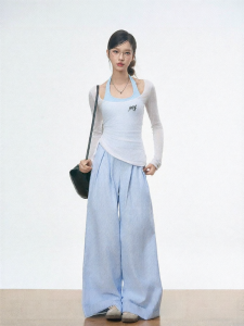 Neck-hanging Vest White Cover-up Striped Palazzo Pants Set