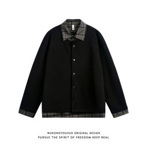 WUKONGYOUHUO | Plaid Fake Two-piece Retro Style Jacket Cardigan Casual