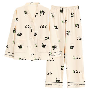 Bộ ngủ nữ MiiOW vải cotton tay dài quần dài lưng cao thoải mái