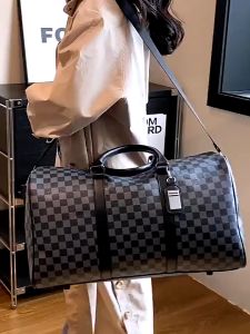 Túi du lịch da PU túi xách kẻ sọc bàn cờ dung lượng lớn túi hành lý công tác chống thấm nước thời trang thoải mái Newstart