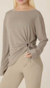 Moving Peach Women Yoga Long sleeve Drawcord Cinch On The Side Hem Crewneck Pullover Breathable Yoga Top Pilates Dance Sports Daily wear BSC