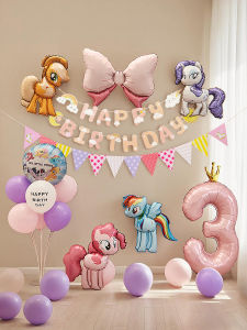 My Little Pony Birthday Decorations Girls Cartoon Balloon Scene Setup Indoor Celebration Cute Animal Shaped Aluminum Foil Balloons