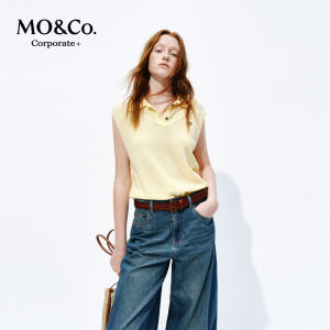 MO&Co. | Light Thin Linen Blend Sleeveless Wide Shoulder Knitwear