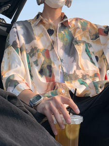 Loose Casual Ice Silk Quick Dry Dyed Shirt Men Summer Hawaii Style Beach Vacation Five Sleeve Loose Fit Breathable Teenager