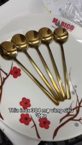 Thìa Vàng Inox 304 Muỗng Mini 13.5cm Đầu TRÒN Thép Không Rỉ Mạ Titan Vàng Thìa Cà Phê Trà Kem Ăn Chè