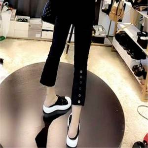 Black Slim Fit High Waist Micro Flared Base Layer Pants Womens Outerwear Spring Autumn Thin Nine Points Tight Body Shaping Straight Leggings