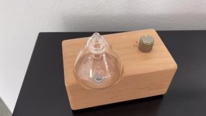 Handmade Wood Base Waterdrop Glass Cordless Waterless Diffuser | Quiet Air Pump | LED