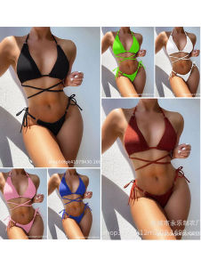 Bikini Mới Bằng Vải Rắn Hình Quả Bóng Nhỏ Quần Bơi Nữ Ba Giác Không Có Đệm Ngực Không Có Bộ Thép