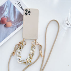 Crossbody Lanyard Necklace Marble Chain Phone Case For iPhone 16 15 14 13 12 11 Pro Max Soft Original Silicone Strap Cord Cover