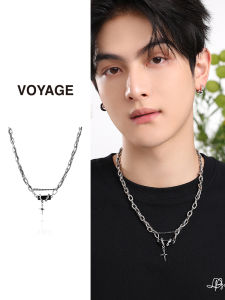 สร้อยคอ Zircon Black Cross Pendant สำหรับผู้ชาย เครื่องประดับแฟชั่นอเนกประสงค์ เครื่องประดับโซ่กระดูกไหปลาร้า เครื่องประดับโซ่สำหรับผู้ชาย