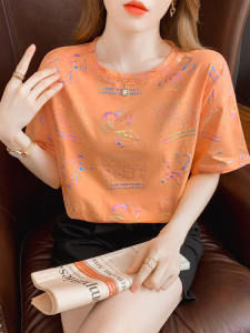 Loose Fit Pure Cotton Short Sleeve T-Shirt Womens Summer Fashion Korean Style Printed round Neck Top Half Sleeve Body Shirt