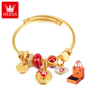OLEVS womens fashion devils eye bracelet temperament versatile alloy pendant titanium steel bracelet accessories