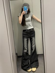 กางเกงยีนส์ทรงหลวมเอวสูง ทรงขากระบอกเล็ก ทรงสลิมฟิต ทรงหลวม ทรงลำลอง สีดำและเทา กางเกงยีนส์ผู้หญิงไซส์ใหญ่