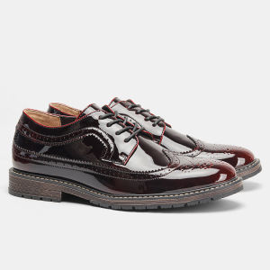Casual Leather Mens Brogue Oxford Shoes round Toe Lace-Up Fashionable Flat Heel Spring Autumn Season PU Material Rubber Outsole