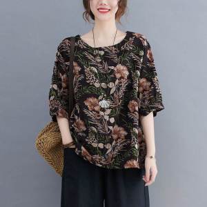 Fashionable Summer Print T-Shirt Womens Loose Sleeveless round Neck UV Protection Clothing Retro Ethnic Style Casual Top
