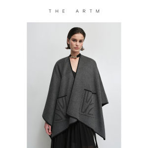 V-Neck Shawl Overcoat Double-sided Contrast-color Wool Silk