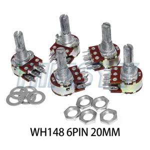 New 5pcs WH148 20MM 6Pin Dual Potentiometer B1K B2K B5K B10K B20K B50K B100K B250K B1M Ohm Variable Rotary Carbon Film Resistor
