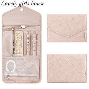 【♡Lovely girls house♡】Fashion Travel Portable Folding Velvet Jewelry Storage Box Earrings Necklace Bracelets Display Leather Storage Bag