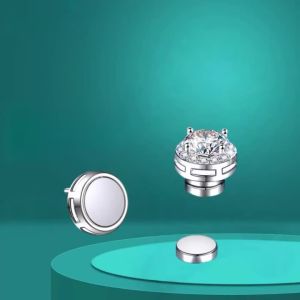 6.5mm Moissanite Diamond Round Cut Magnetic Non-Piercing Stud Earrings in S925 Sterling Silver