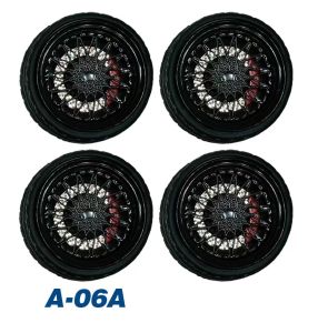 Dove 1:64 Metal Wheel Hub with Bearing Rubber Tire Large Red Yellow Blue Green Caliper Toy Car Model Accessories