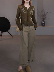 Shalldoer | Trendy Autumn New V-Neck Long Sleeve Knitted Sweater and Solid Color Casual Pants Two-piece Set