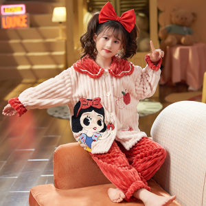 QIANSHUIMILU | Winter Warm Coral Fleece Sleepwear Set for Girls