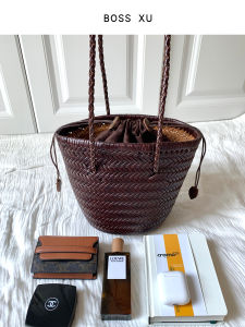 Dragon Handmade First Layer Cowhide Woven Bag French Underarm Bag Ins Niche Style Vegetable Basket Bag Retro Bucket Bag