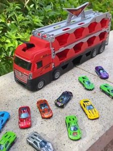 Mobil Truk Container Catapult Mainan Hauler Truk dengan Lintasan Balap Ejeksi Lipat Dua Jalur 207cm