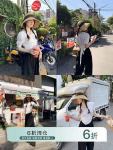 French Style Pure Color Shirt Womens Spring Summer New Cross Tie V-neck Short Elegant Top Hi Cannon Polyester Blend