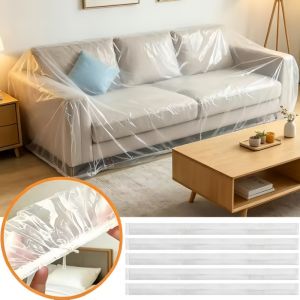 5Pcs Plastic Dust Cover Drop Sheet PE Transparent Furniture Floor Protector for Painting Decorating Travel Picnic