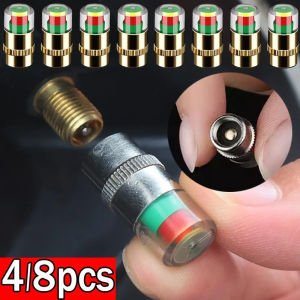 8pcs Car Tire Pressure Monitor Alarm Tire Pressure Gauge Indicator Valve Chamber External Inspection Cap Sensor Tire External Tools