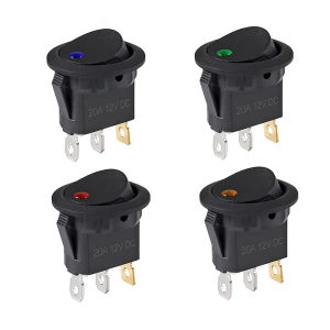 4PCS 12V 20A Round Switch Toggle LED Rocker Switch On-Off Control SPST 3Pins for 12V Car Truck Boat Marine Off-Road Vehicle