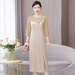 Wedding mothers dress engagement wedding mother-in-laws wedding dress beaded dress 2025 new summer champagne color