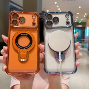 Ốp Lưng Trong Suốt Chống Sốc Mạ Cao Cấp Tích Hợp Giá Đỡ Từ Tính Cho iPhone Pro Max 13 12 - Chống Xước Chất Liệu TPU Kim Loại