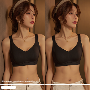 MiiOW | Catwoman Summer Thin Seamless Womens Underwear Large Chest Illusory Small Rabbit Ear Gathered Anti-Sagging Plus Size Bra