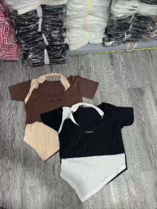 Áo Croptop kiểu tay ngắn phối màu chéo lai xinh xắn cho phái đẹp- CRT01