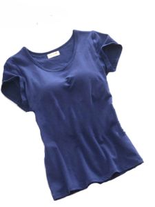 Pure Color Cotton Half Sleeve Summer T-Shirt with Chest Pad Integrated Sports Yoga Wear Straight Tube Top Home Clothes