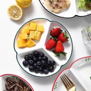Underglaze Ceramic Divided Plate Fruit Dinner Plate Children Baby Rice Plate Adult Fat Reduction Home Use Dish Plate High-End Sense