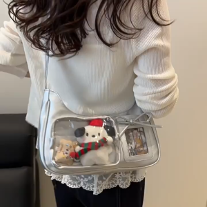 EchoBliss  กระเป๋าสะพายโปร่งใสสไตล์คอสเพลย์น่ารัก มีช่องใส่ตุ๊กตาสำหรับแฟนอนิเมะและนักเรียน