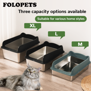 【Free Gift】FOLOPETS Stainless Steel Cat Litter Box Pet Litter Box with Scoop Large Capacity Heighten Litter Box Set Cat Bath Basin