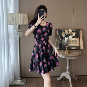 SUYE | Floral Retro French Style Petite Waist Accentuating Short Dress