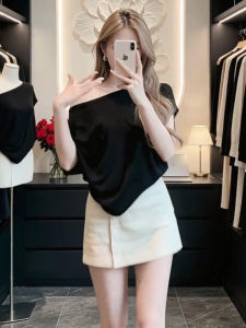 SENWA | Fashionable Black Off-Shoulder Top Summer Fitted Skirt Set