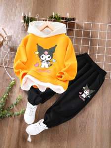 Spring Autumn Childrens Sweatshirt Set Girls Hoodie Top And Sports Pants Ensemble for Kids Age 3 to 14 Cotton Polyester Blend