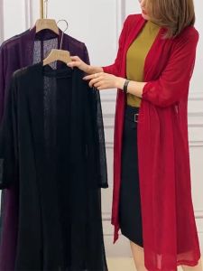 Áo Khoác Ngoài Mùa Hè Cho Phụ Nữ Trung Niên Và Cao Tuổi Cỡ Lớn Lưới Dài Vừa Phải Đa Năng Thời Trang Cổ Chữ V Thường Xuyên